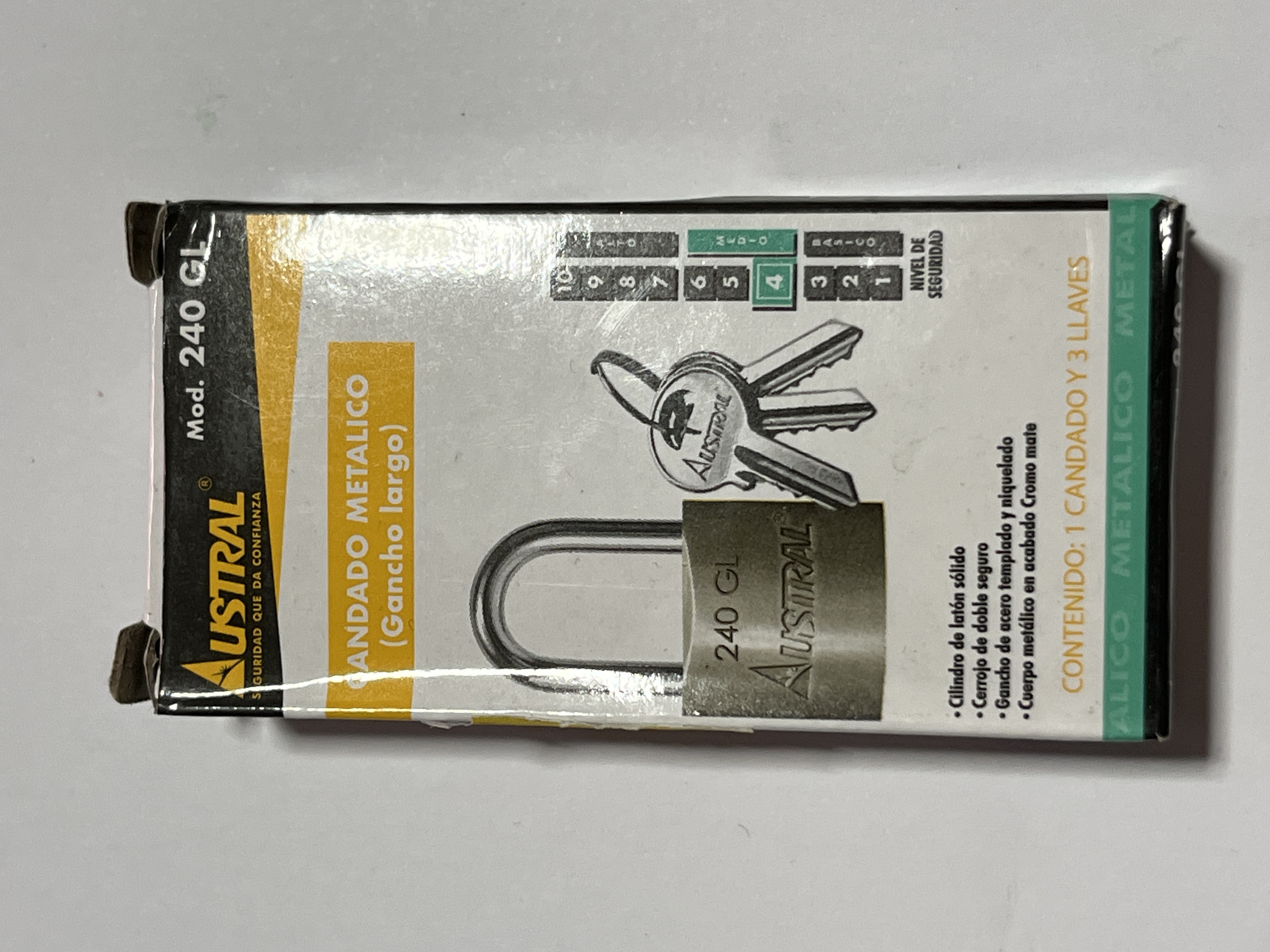 Candado Metálico AUSTRAL 240GL 1Candado 3Llaves